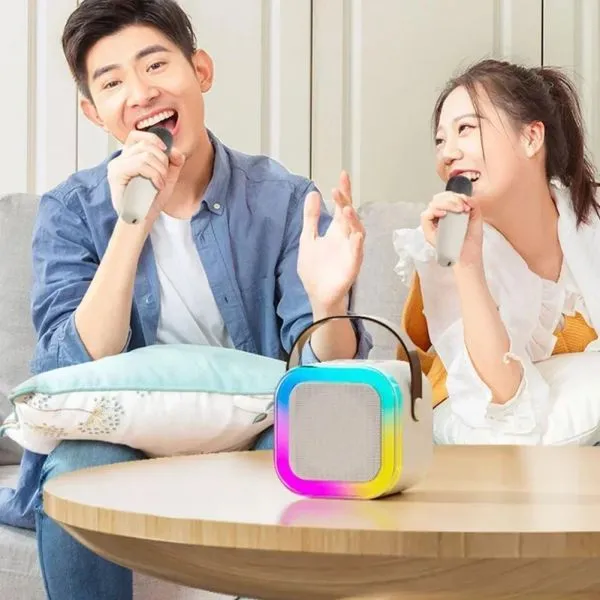 colourful karaoke sound system5 K12 Wireless Bluetooth PA Karaoke Speaker System with Dual Microphones – 🎤 Latfu K12 ব্লুটুথ কারাওকে মেশিন - Image 5